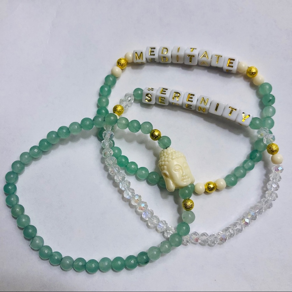 Green BUDDHA mint set 3pcs bracelet meditate yoga - Picture 2 of 3
